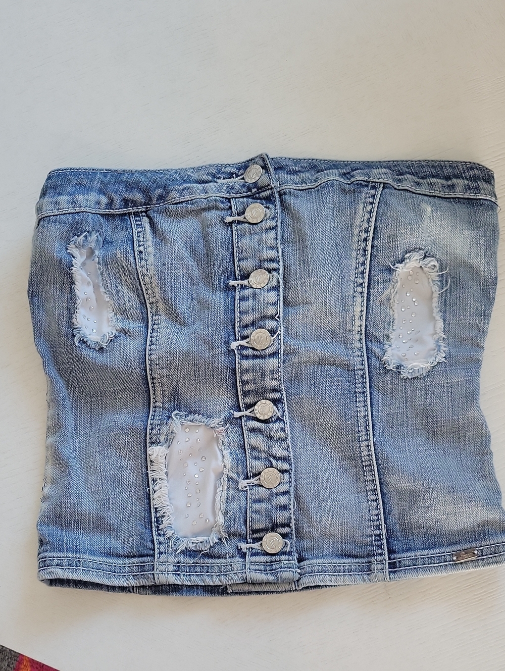 Paco Jeans Brand Denim Button-Front Distressed Top